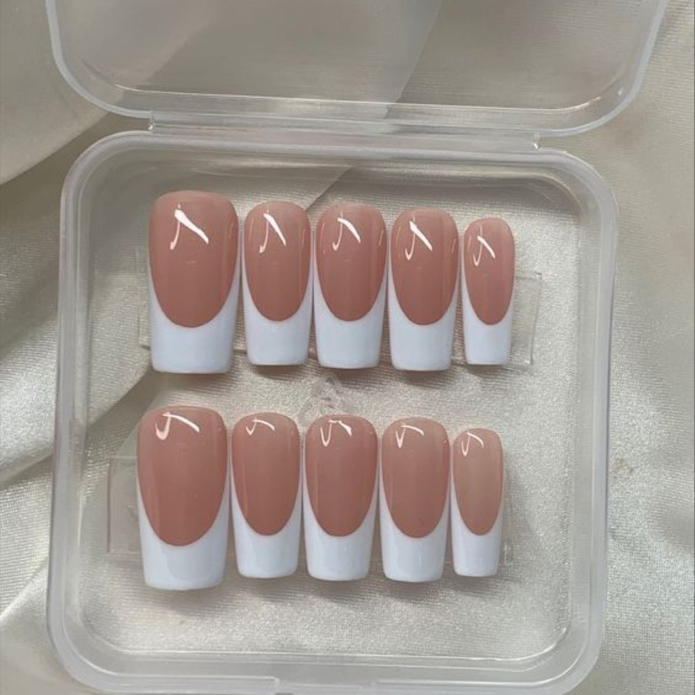 Chic Nude and White Press-On Nails